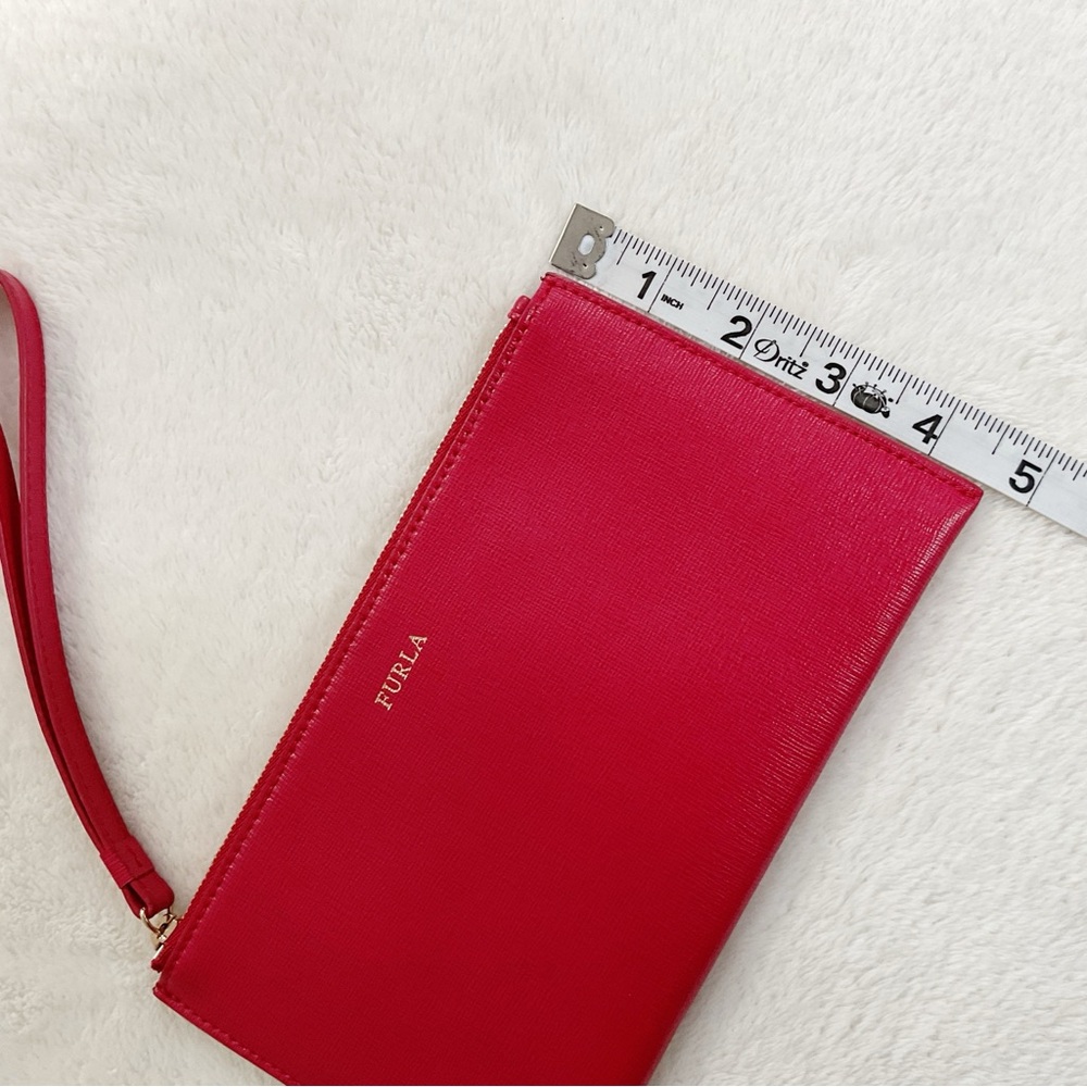 Furla Red Saffiano Leather Wristlet Clutch Wallet Zip Pouch - Picture 13 of 14